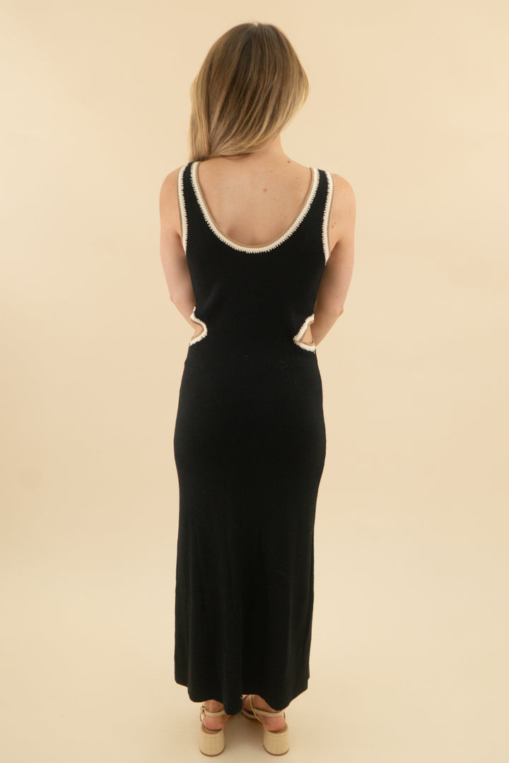 allison black tan/cream trim cutout maxi dress (s; retail $205)
