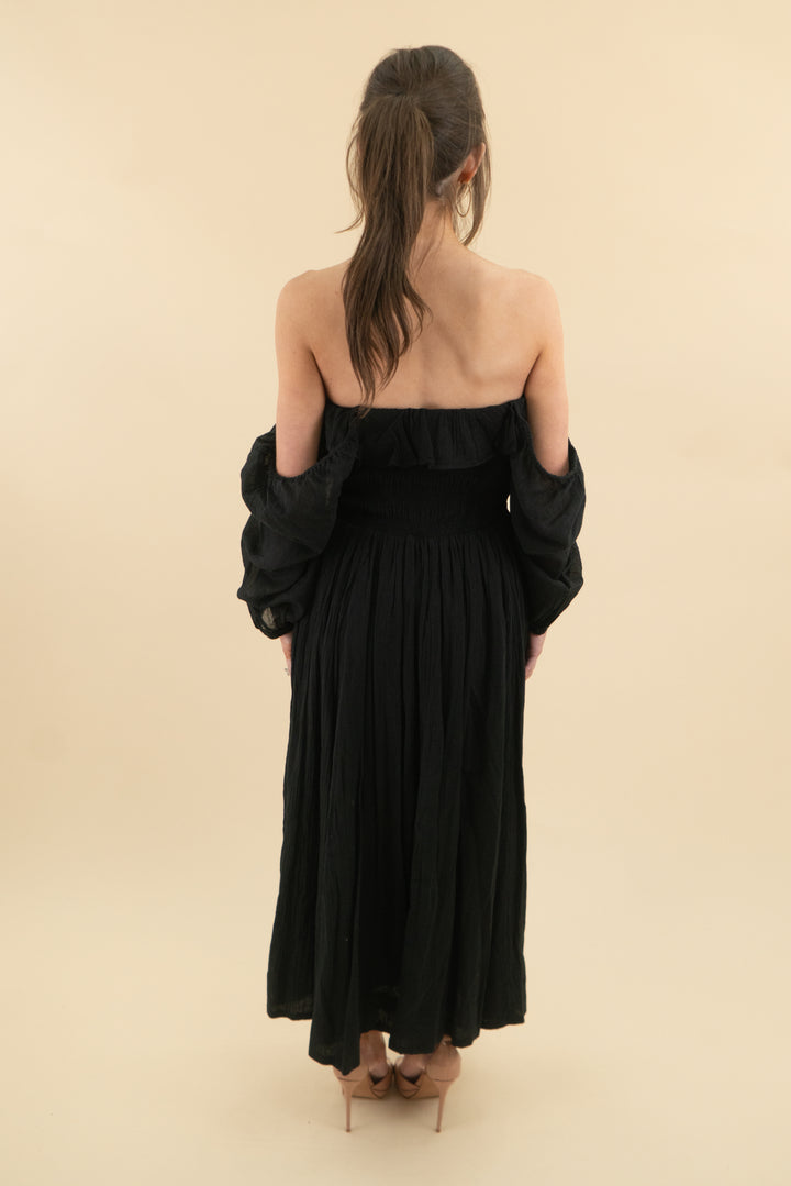 free people black long sleeve flowy midi dress (s; retail $148)