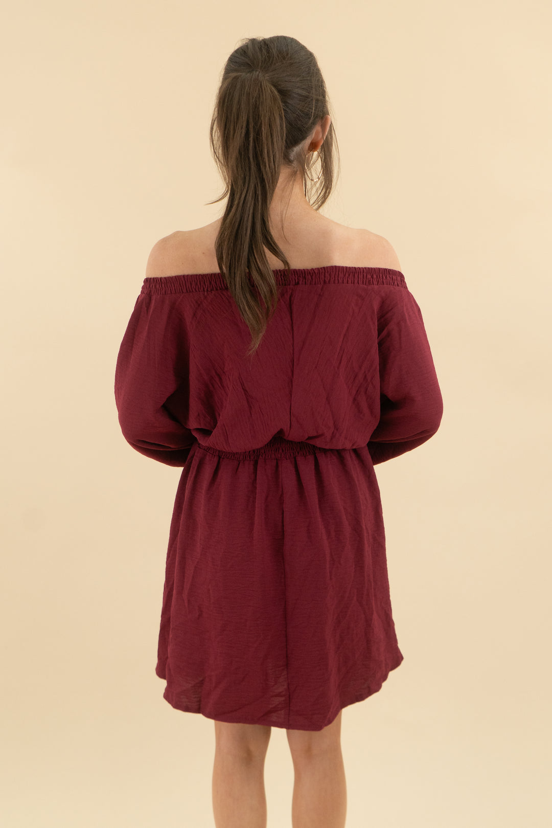 maroon long sleeve flowy v-neck mini dress (s; retail $48)