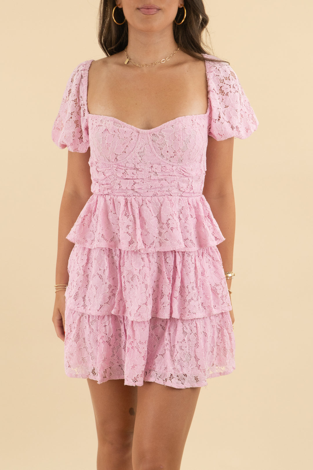 buddy love pink lace ruffle dress nwt (s; retail $128)