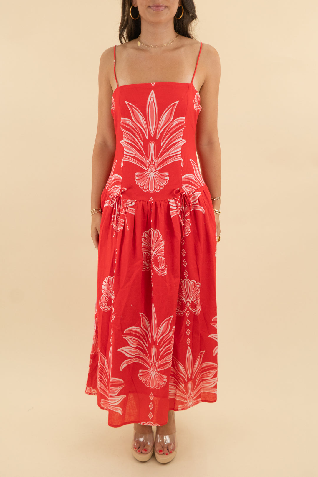 beyond red floral sleeveless midi dress nwt (s; retail $99)