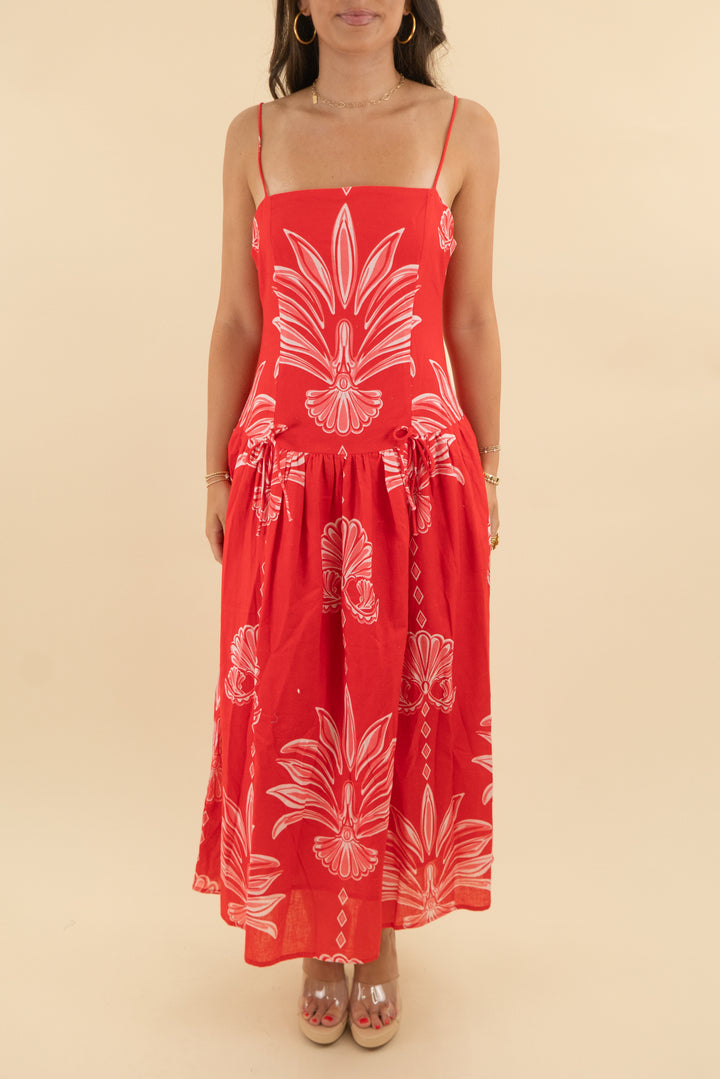 beyond red floral sleeveless midi dress nwt (s; retail $99)