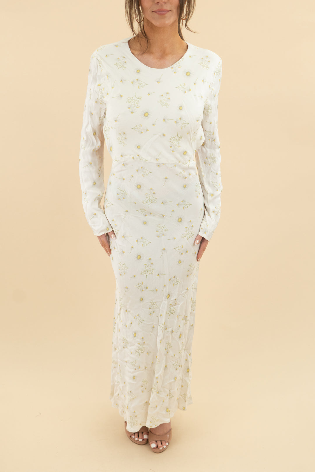 Third Form White Floral Long Sleeve Open Back Maxi Dress (8; retail $160)