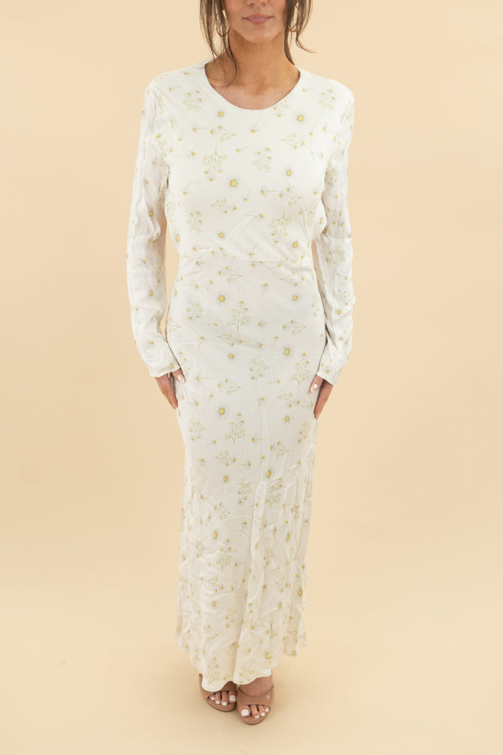 Third Form White Floral Long Sleeve Open Back Maxi Dress (8; retail $160)