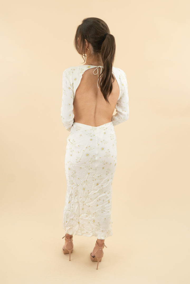Third Form White Floral Long Sleeve Open Back Maxi Dress (8; retail $160)