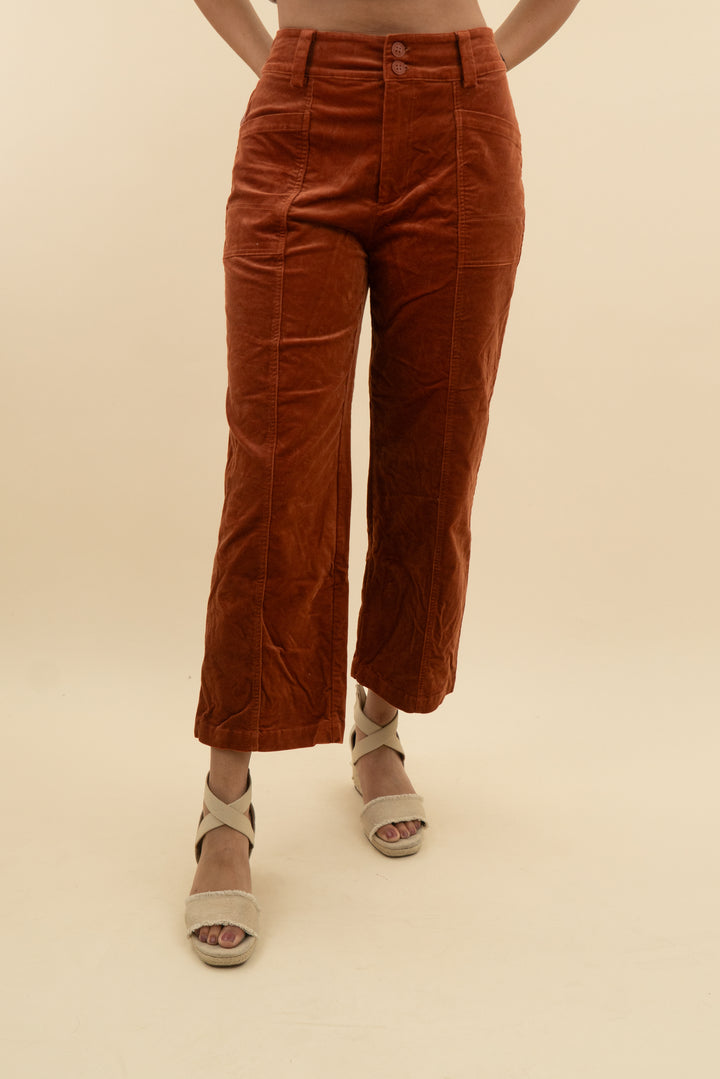 skies are burnt orange cordouroy wide leg pant (m; retail $40)