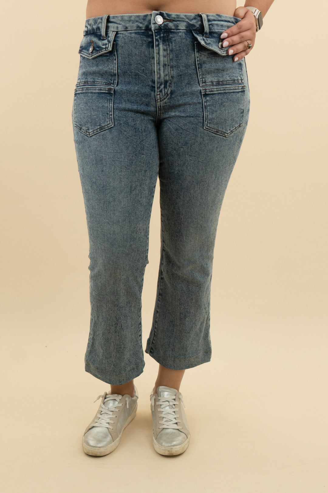 kut medium wash high rise flare (12: retail $109)