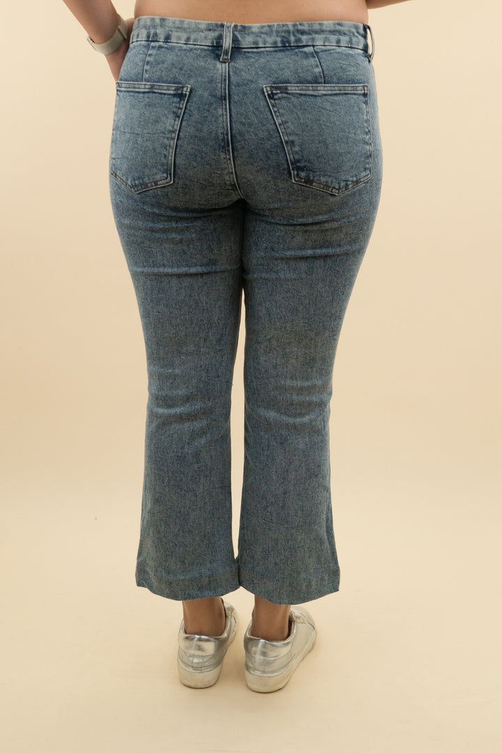 kut medium wash high rise flare (12: retail $109)