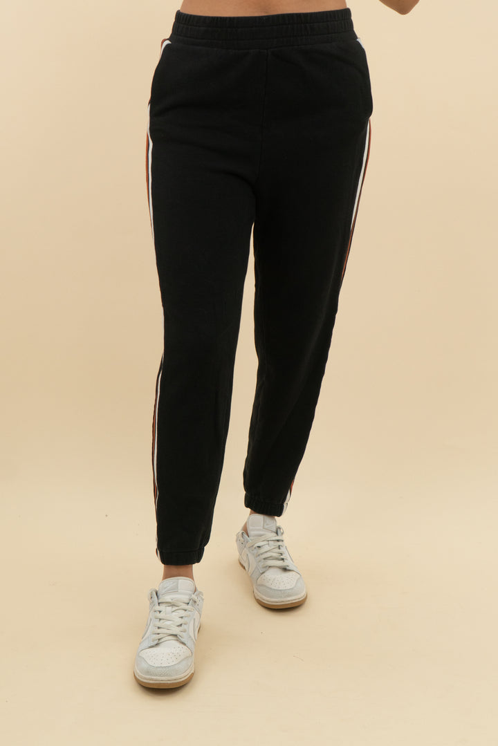 bobi los angeles black joggers with rust and white side stripe (m; retail $88)