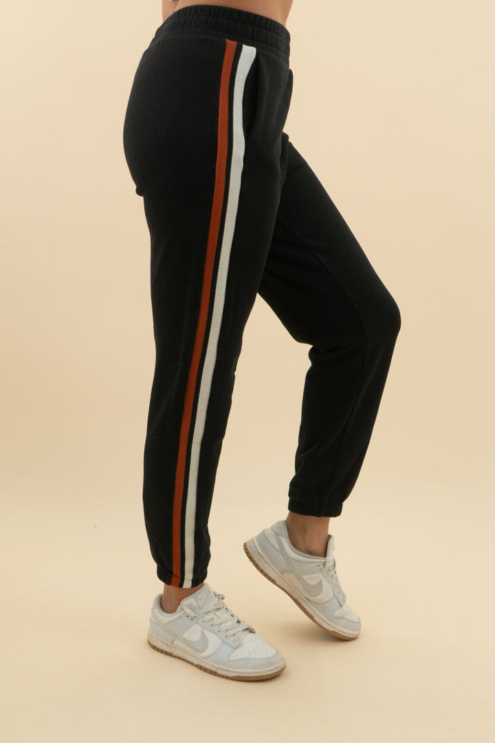 bobi los angeles black joggers with rust and white side stripe (m; retail $88)