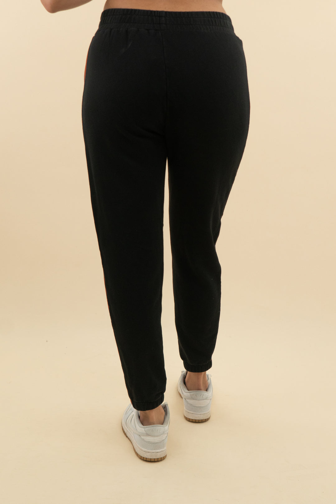 bobi los angeles black joggers with rust and white side stripe (m; retail $88)