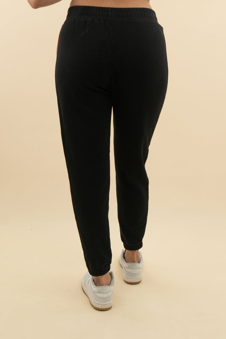 bobi los angeles black joggers with rust and white side stripe (m; retail $88)