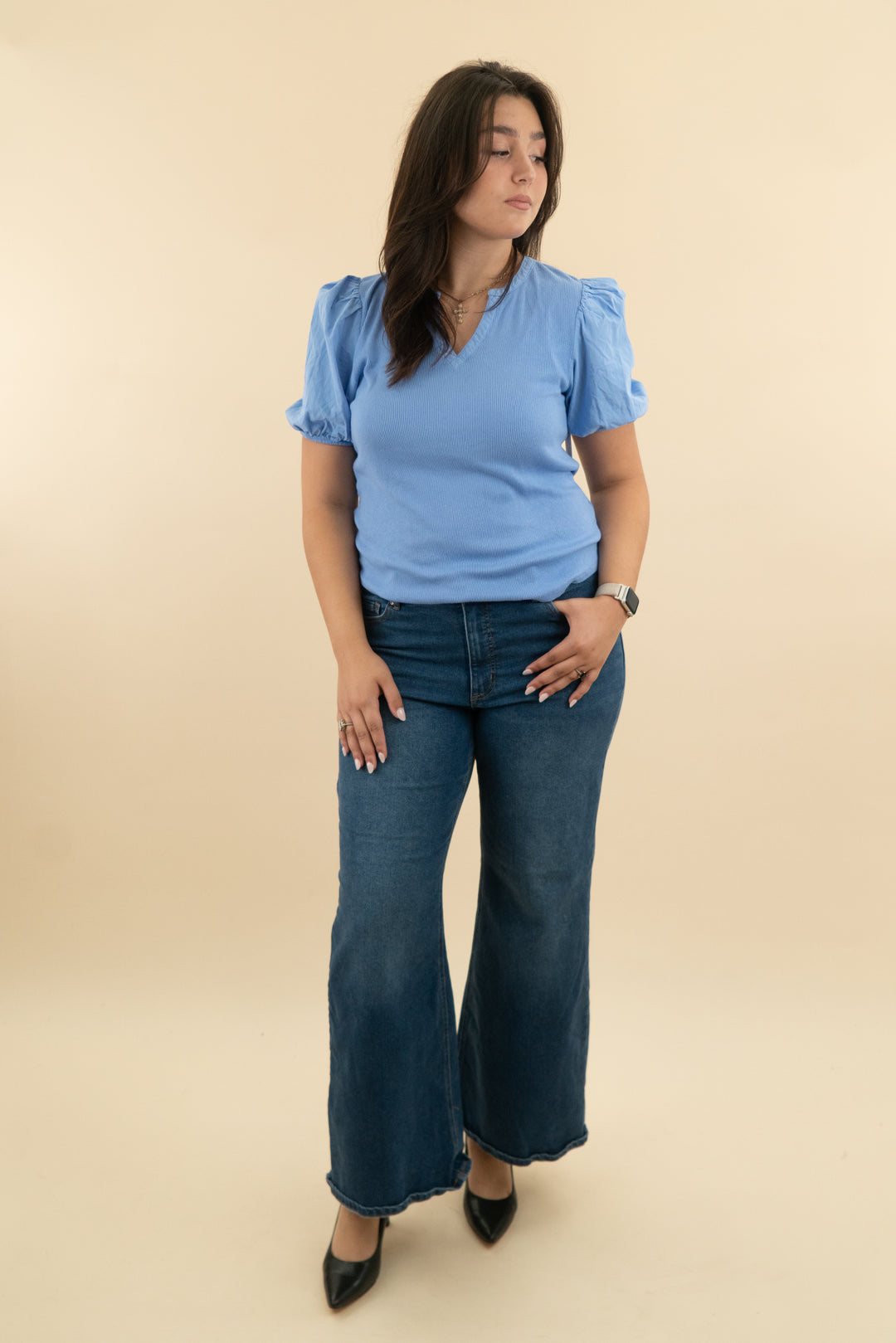 nine west periwinkle v neck top (xl; retail $48