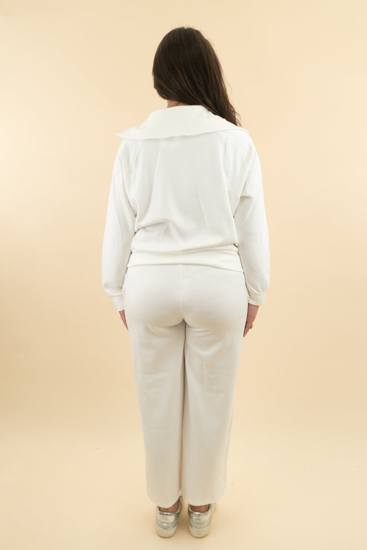 46. logene white flare lounge pant and pullover set (l; retail $50)