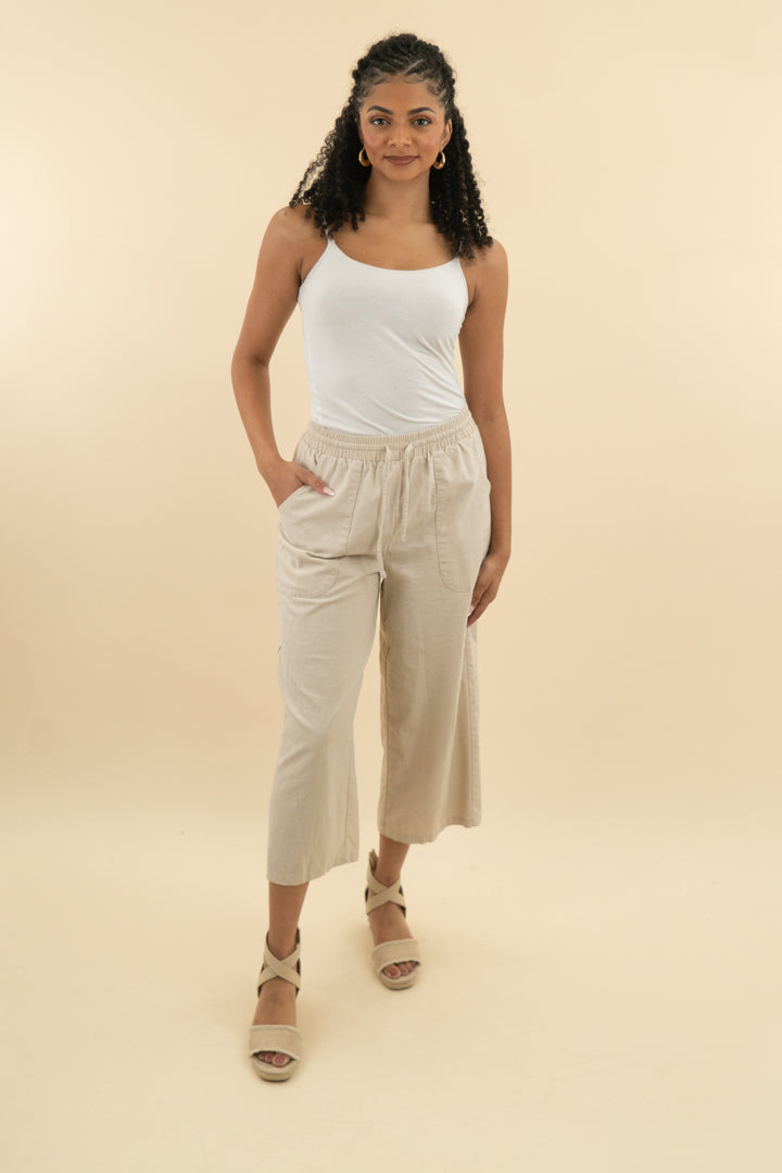 zeagoo light beige linen blend drawstring pants (m; retail $24)