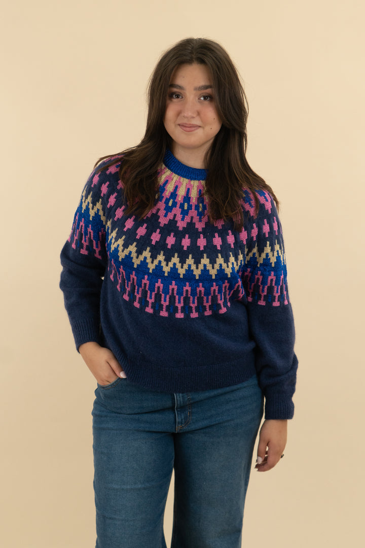 boden blue and pink sparkly knit sweater nwt (l; retail $130)
