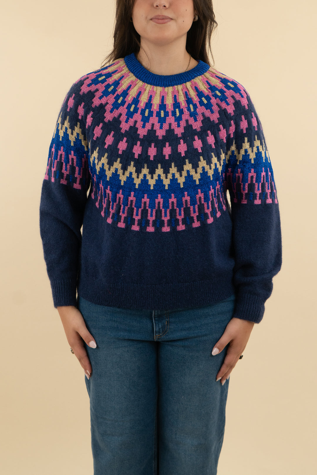 boden blue and pink sparkly knit sweater nwt (l; retail $130)