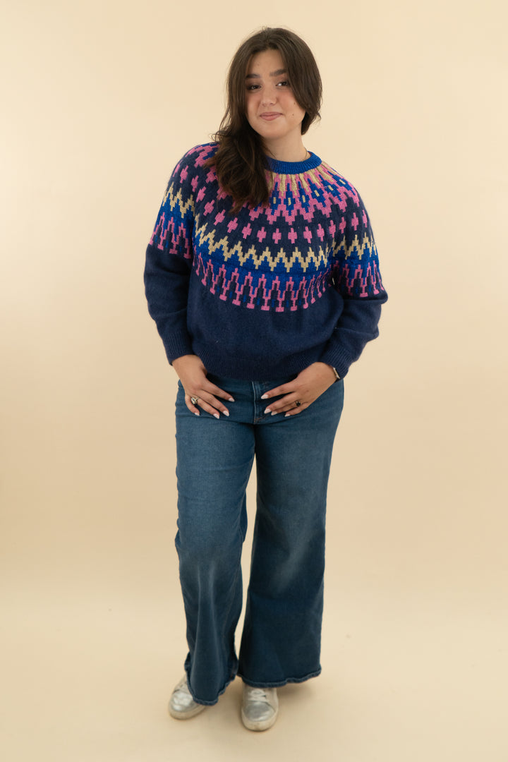 boden blue and pink sparkly knit sweater nwt (l; retail $130)