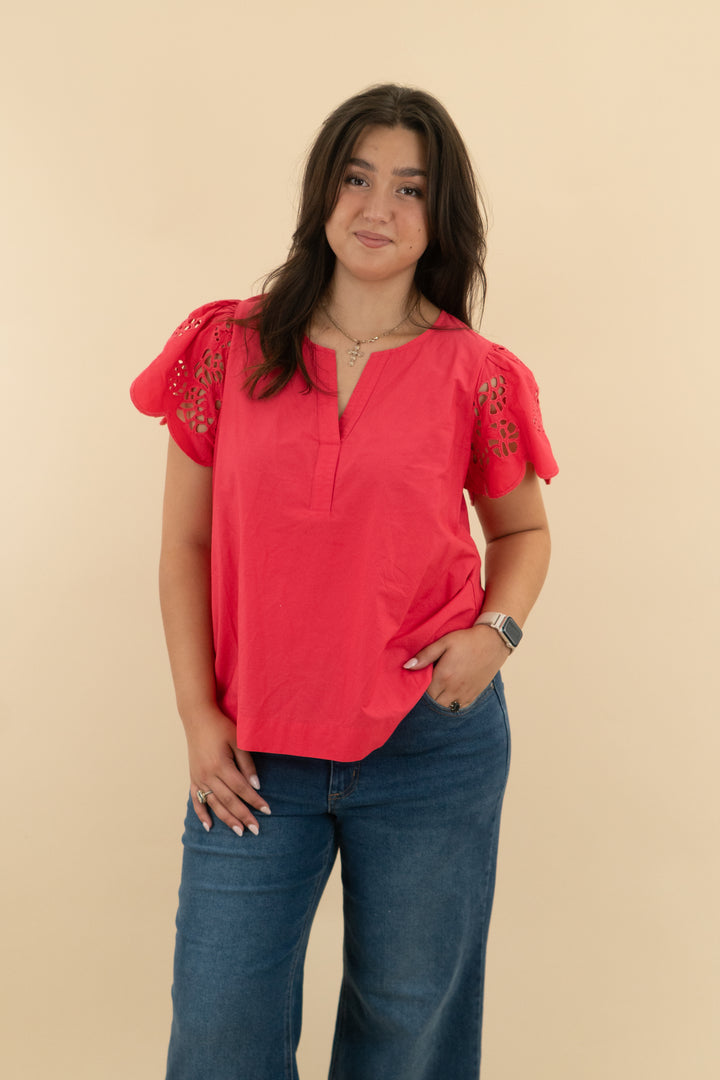 12. crown & ivy coral eyelet top (l; retail $70)