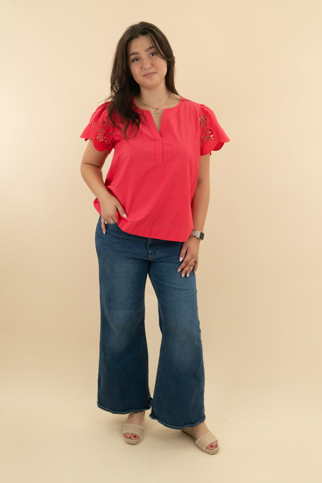 12. crown & ivy coral eyelet top (l; retail $70)