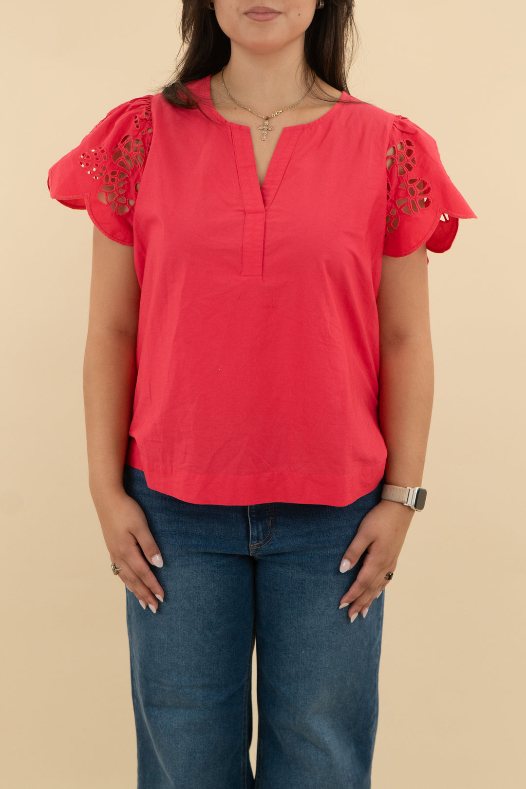 12. crown & ivy coral eyelet top (l; retail $70)
