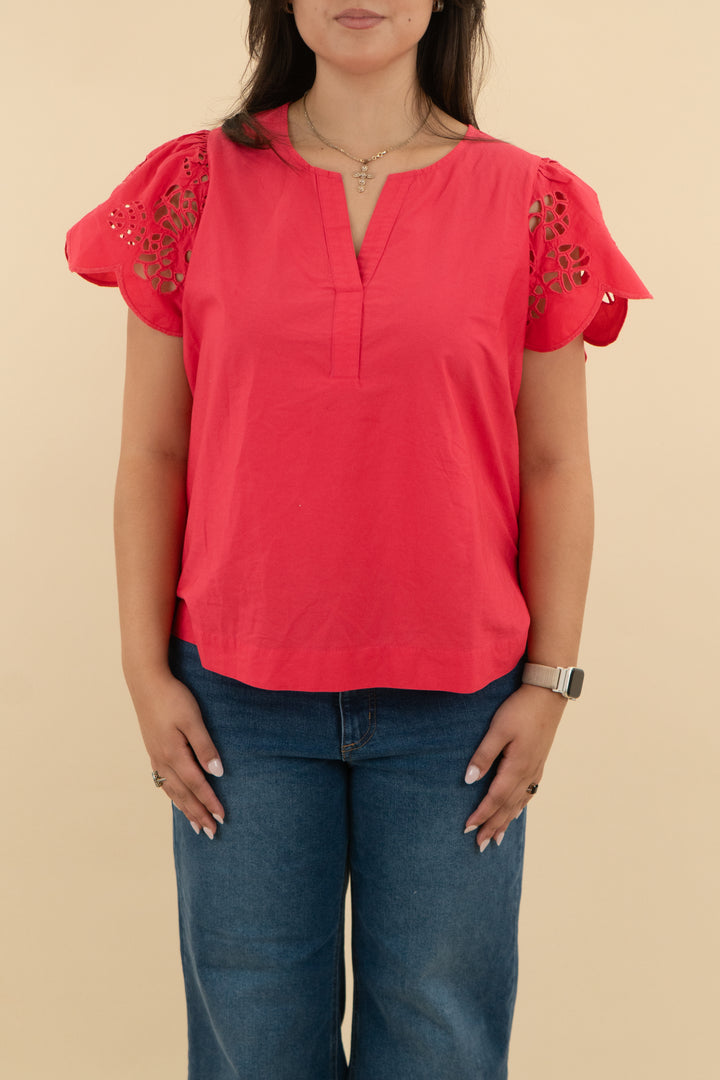 12. crown & ivy coral eyelet top (l; retail $70)