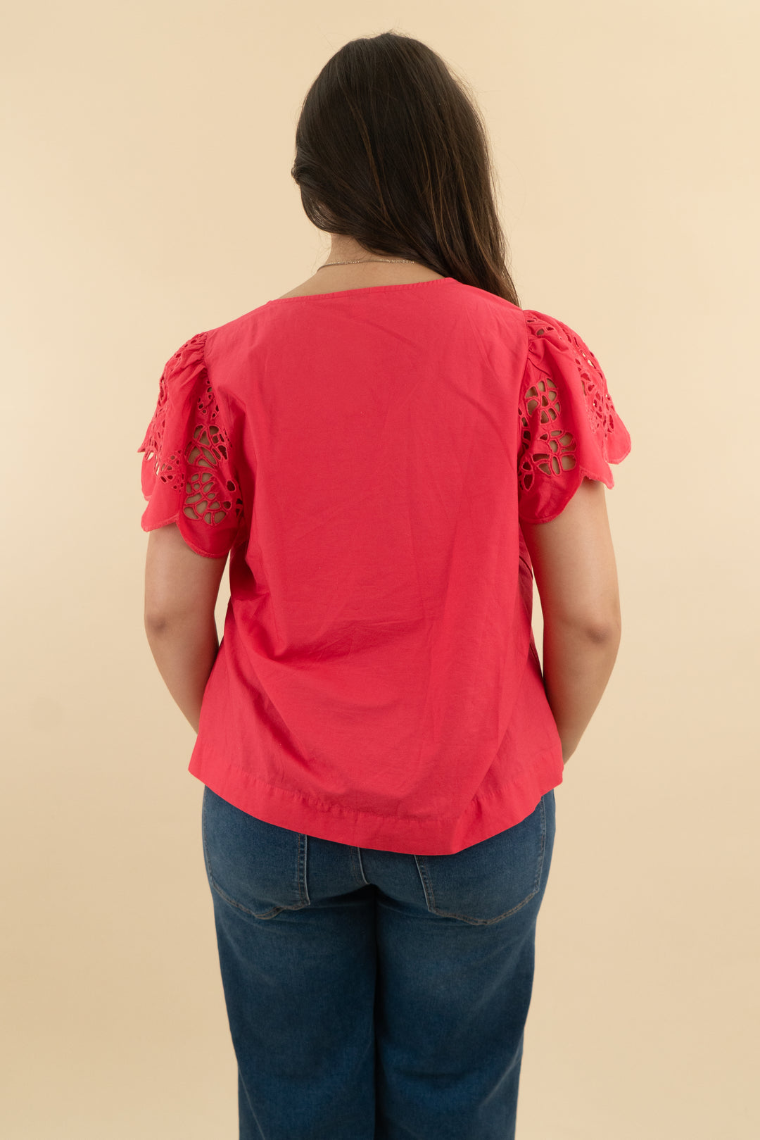 12. crown & ivy coral eyelet top (l; retail $70)