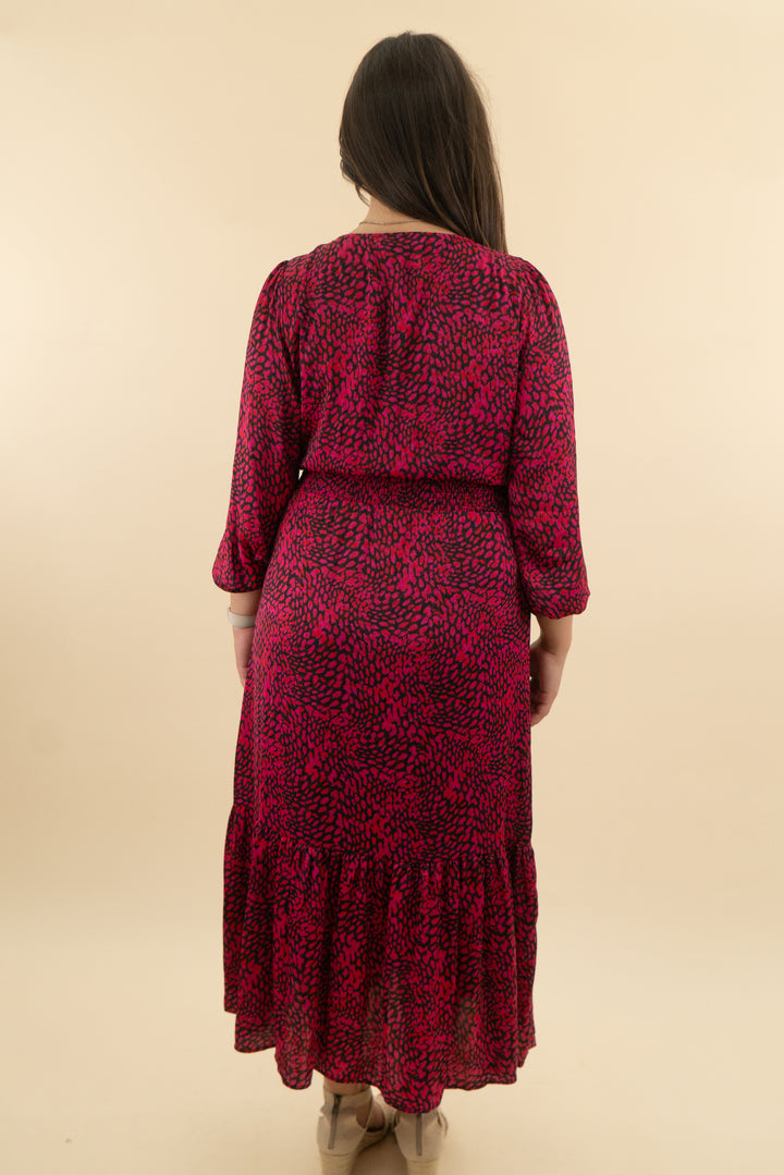 nine west v neck pink and red midi dress nwt (l; retail $49.99)