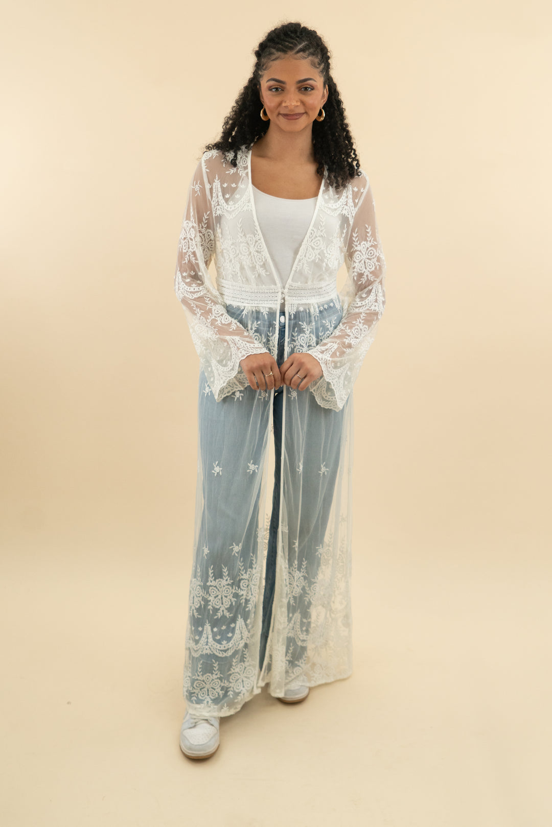 mustard seed white lace kimono cover up nwt (l; retail $78)
