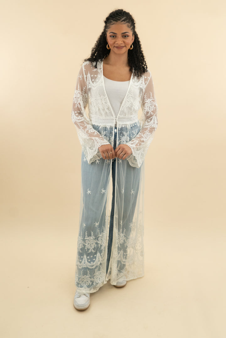 mustard seed white lace kimono cover up nwt (l; retail $78)