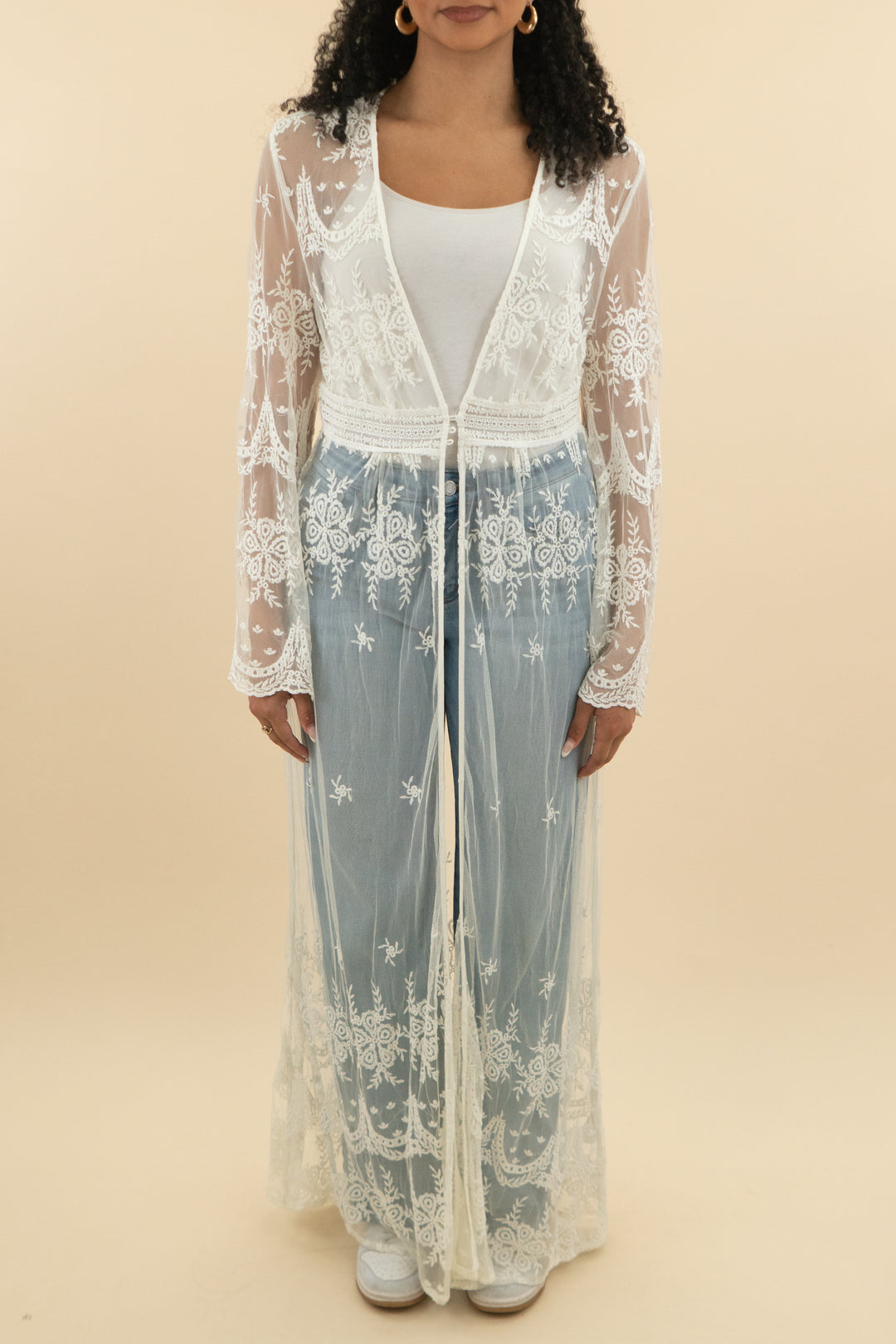 mustard seed white lace kimono cover up nwt (l; retail $78)