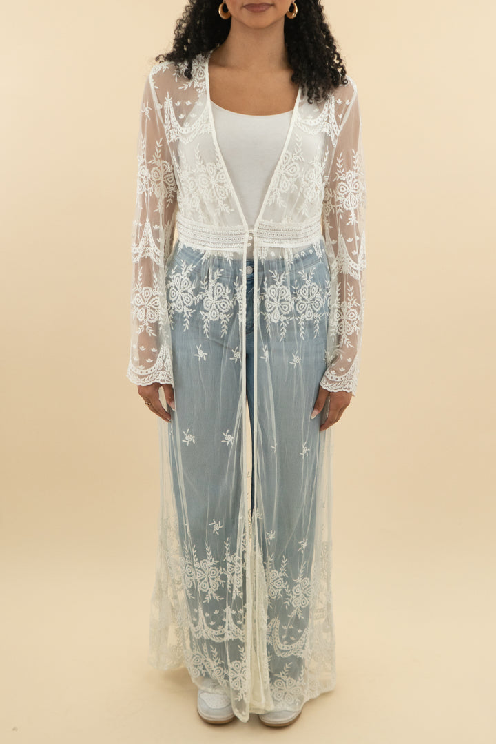 mustard seed white lace kimono cover up nwt (l; retail $78)