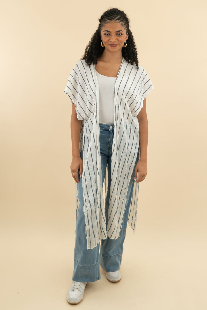 dokotoo white black stripe cover up (os: retail $29)