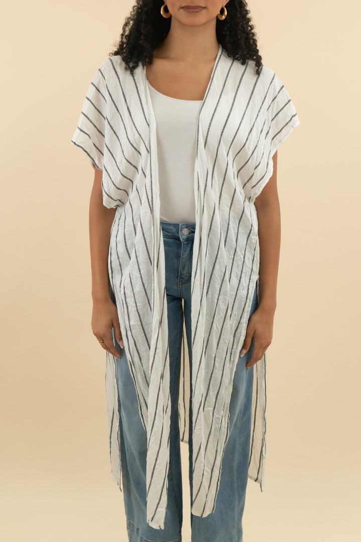 dokotoo white black stripe cover up (os: retail $29)
