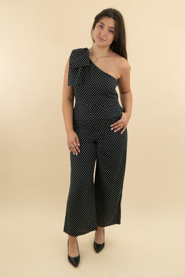 kate spade x target black & white polka dot one shoulder jumpsuit nwt (12; retail $99)