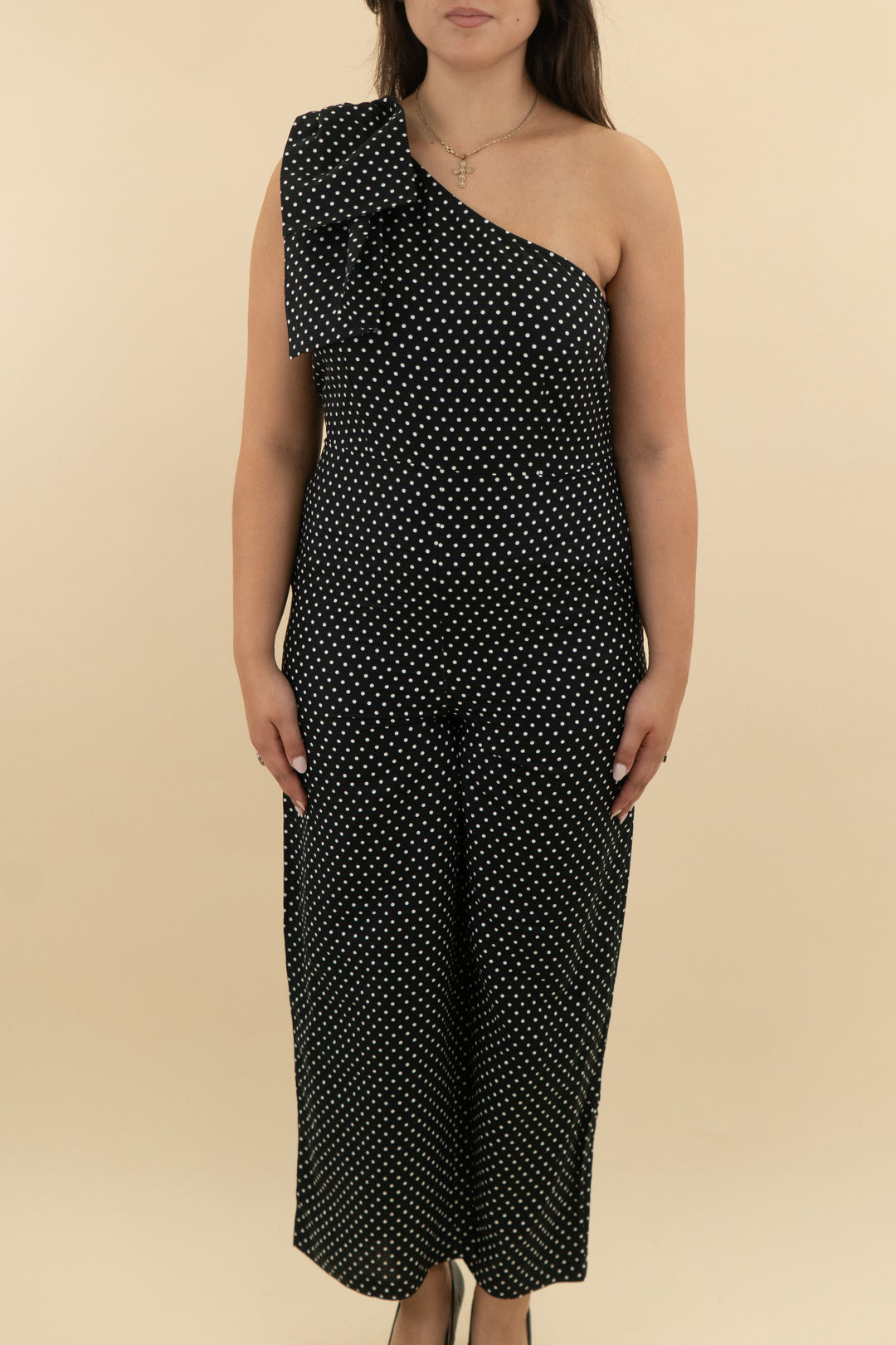 kate spade x target black & white polka dot one shoulder jumpsuit nwt (12; retail $99)