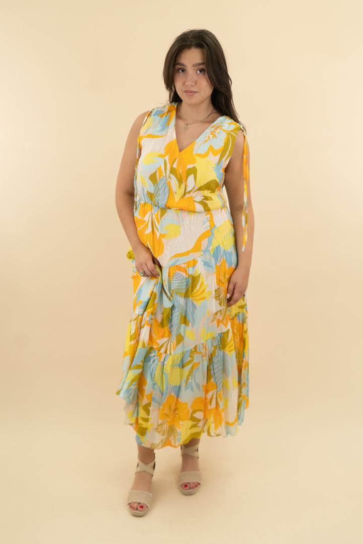 1 state blue and orange patterned maxi dress (l: retail $99)