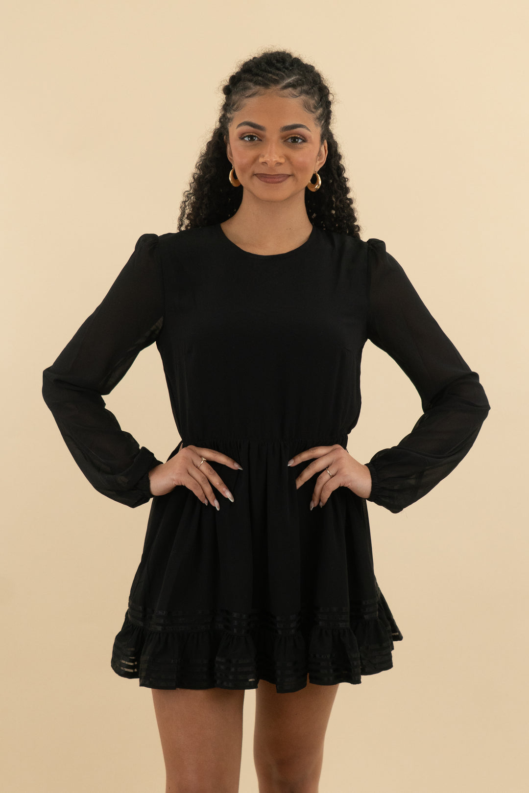 lovers + friends black ruffle hem short dress (m; retail $216)