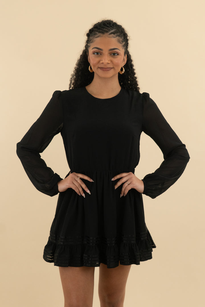 lovers + friends black ruffle hem short dress (m; retail $216)