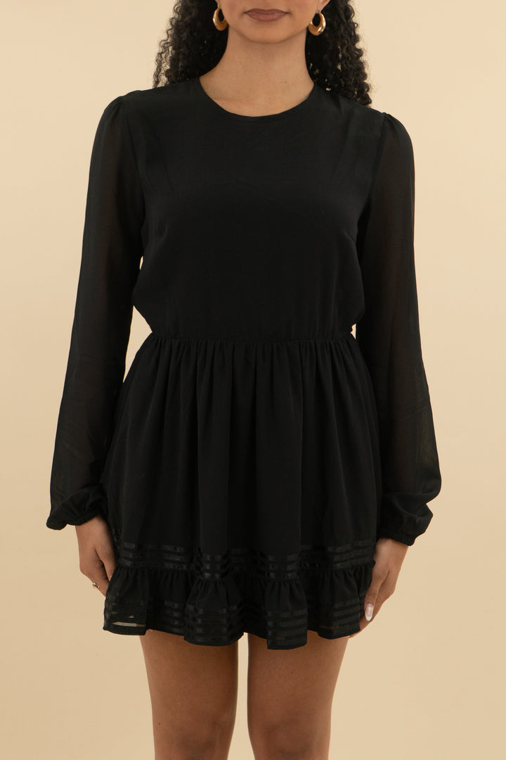 lovers + friends black ruffle hem short dress (m; retail $216)
