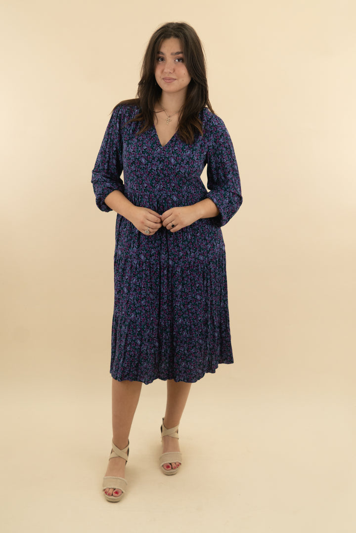 time and tru purple floral midi dress (l; retail $30)