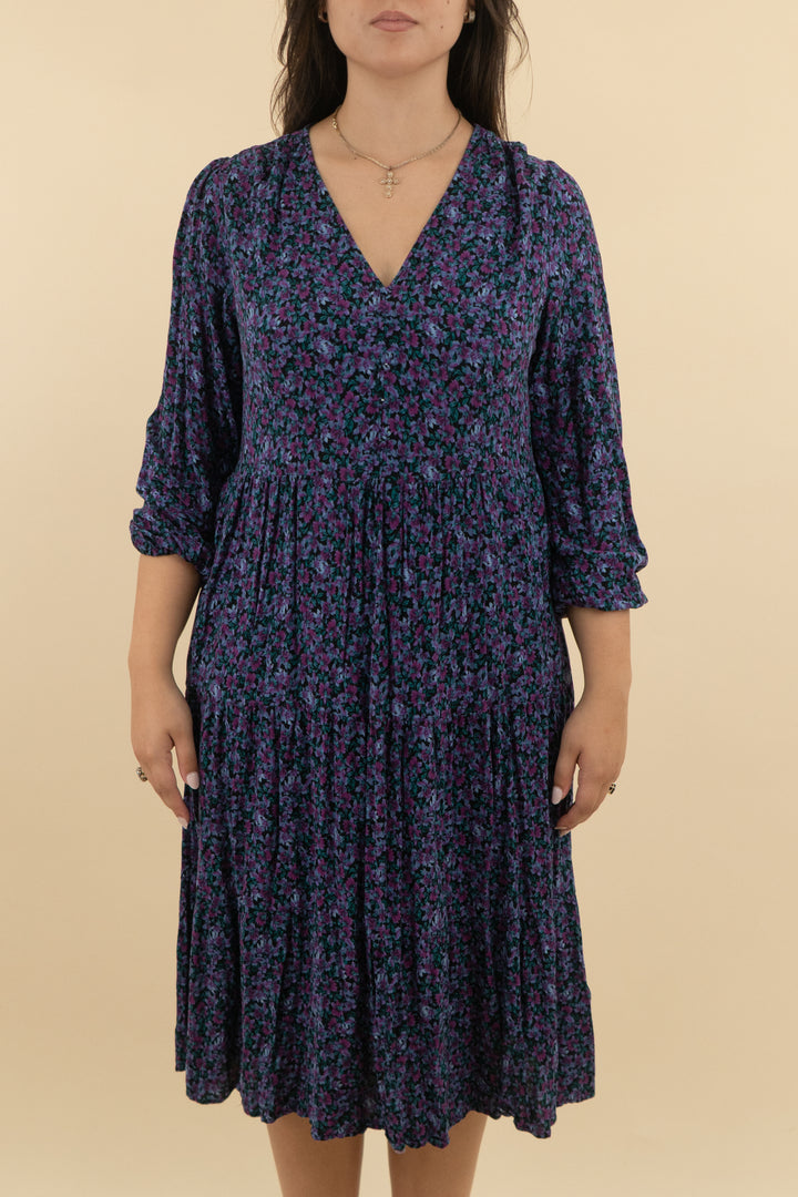 time and tru purple floral midi dress (l; retail $30)