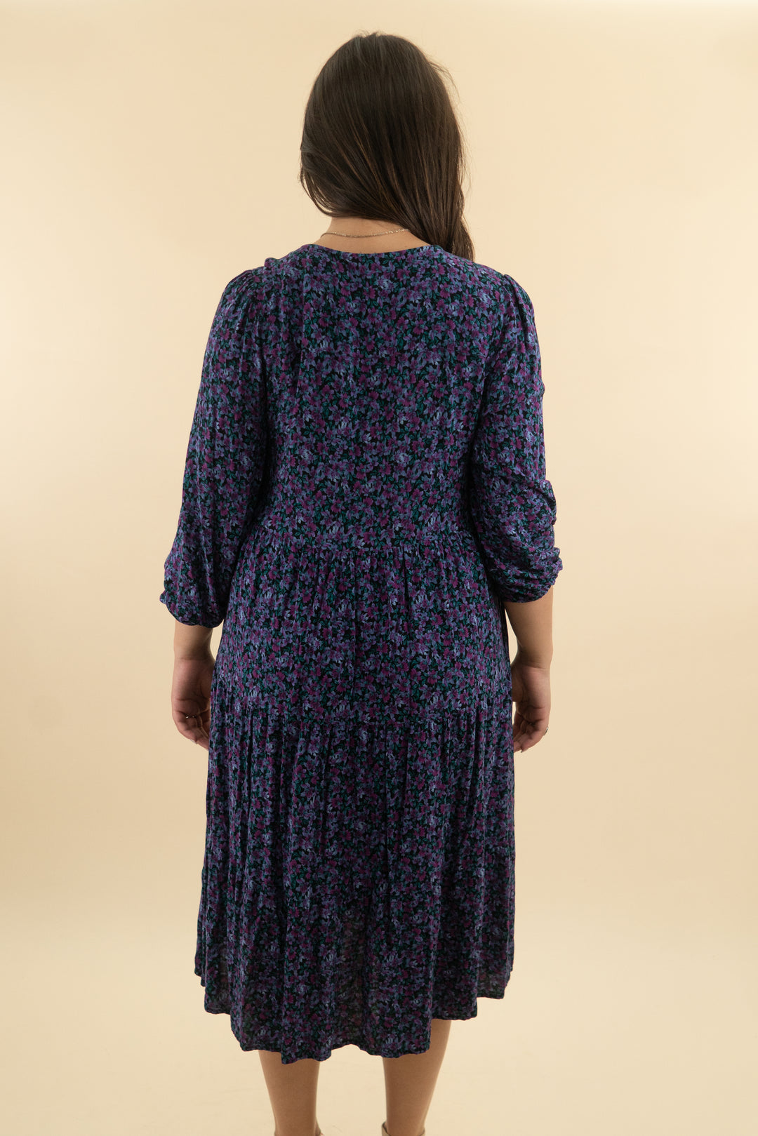 time and tru purple floral midi dress (l; retail $30)