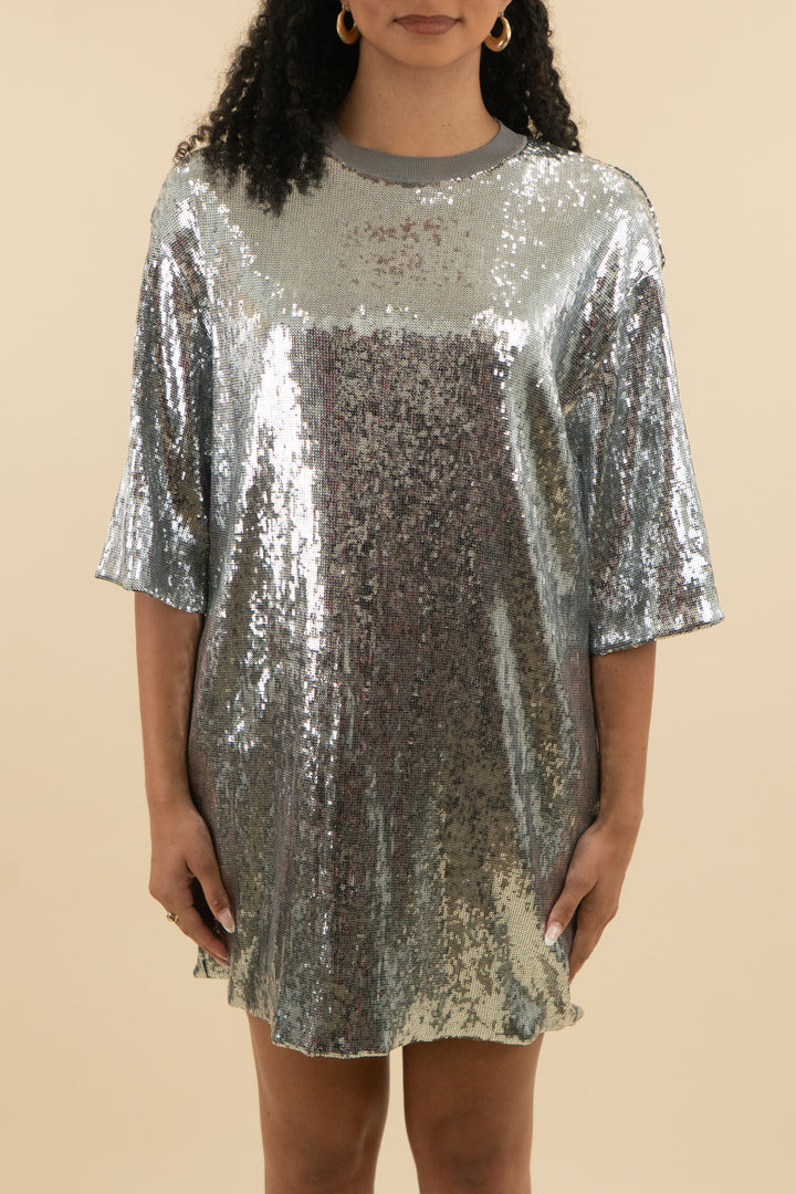 all saints silver sequin knit dress (m; retail $210)