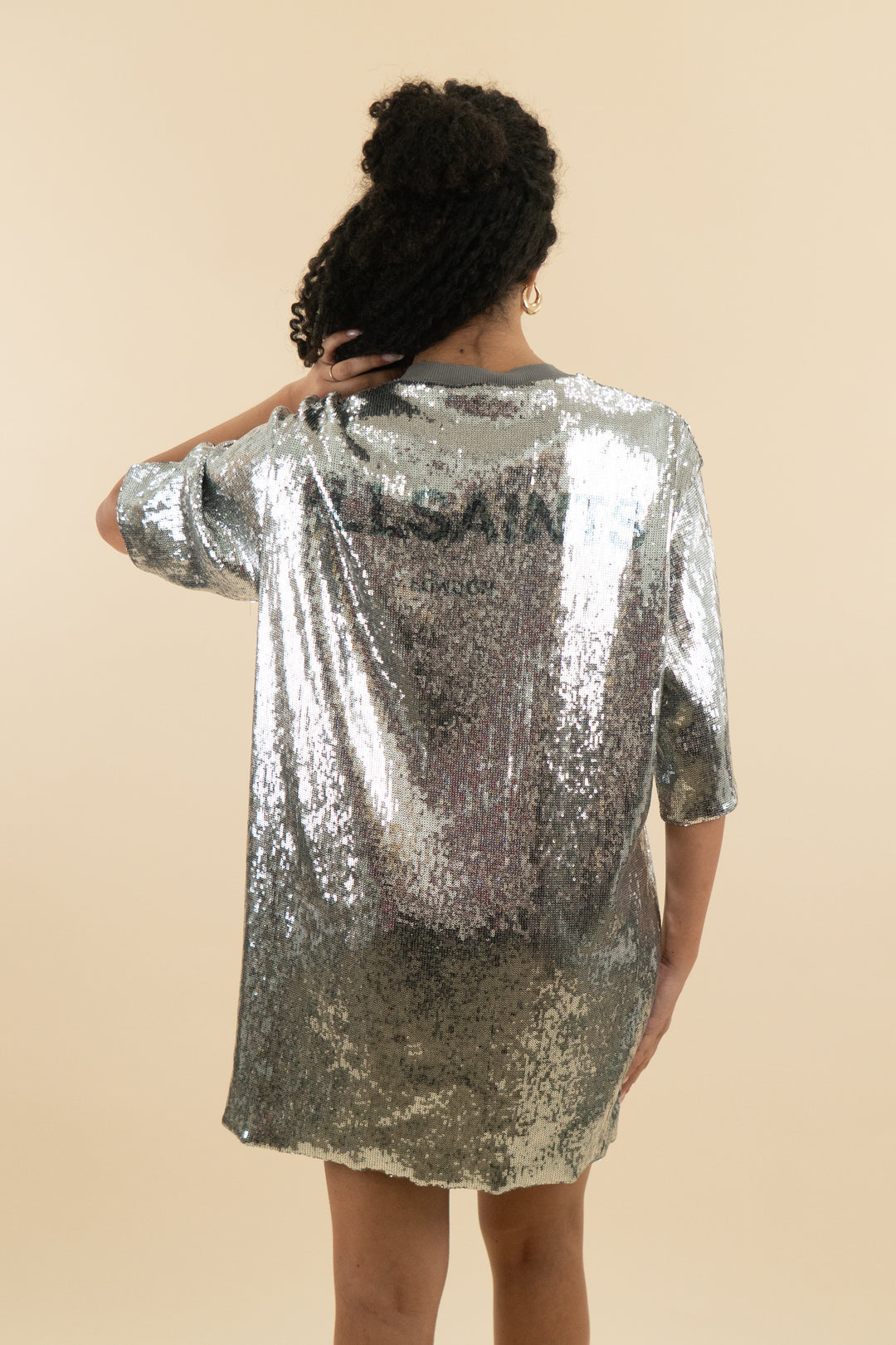 all saints silver sequin knit dress (m; retail $210)