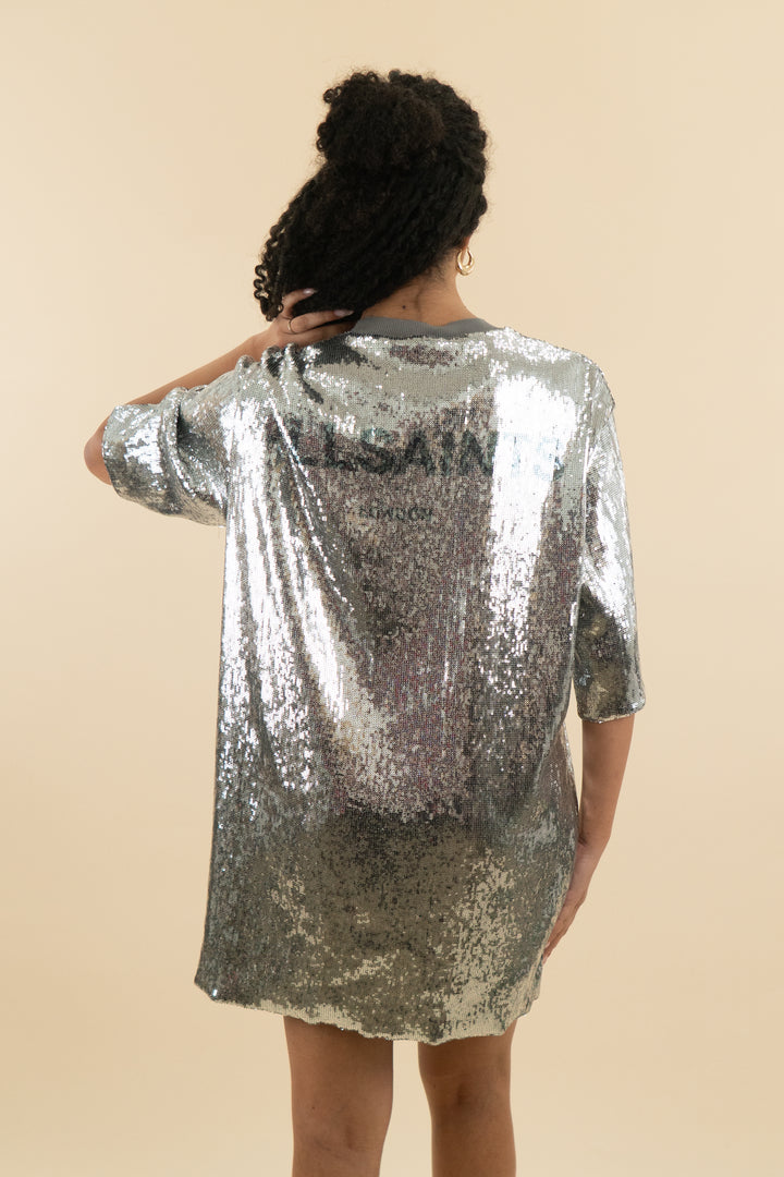 all saints silver sequin knit dress (m; retail $210)