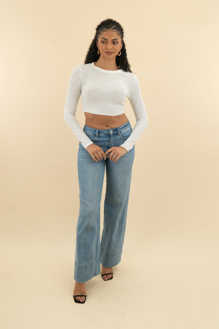 j lux label ivory cropped long sleeve top (m; retail $40)