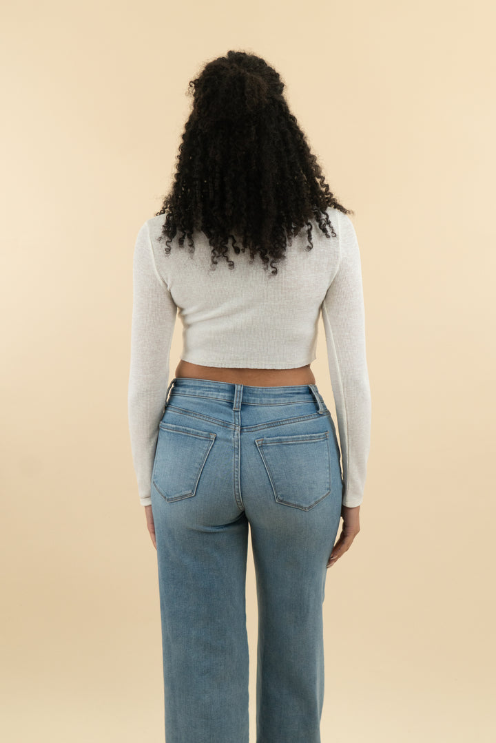 j lux label ivory cropped long sleeve top (m; retail $40)
