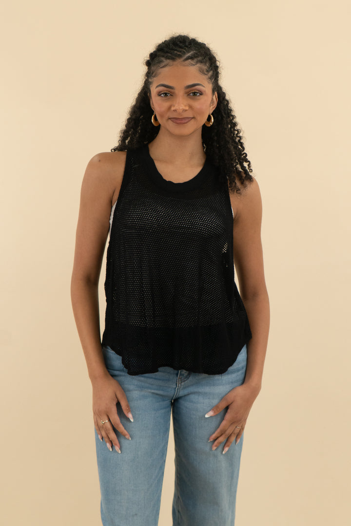 splits59 black mesh knit activewear tank top (l; retail $78)