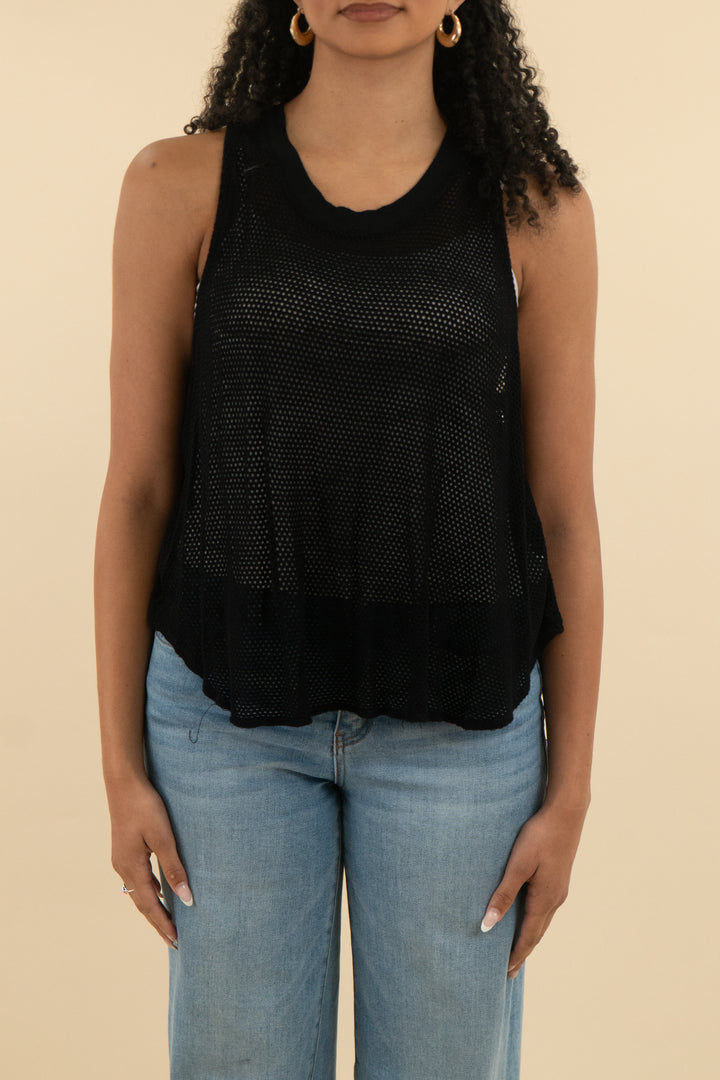 splits59 black mesh knit activewear tank top (l; retail $78)